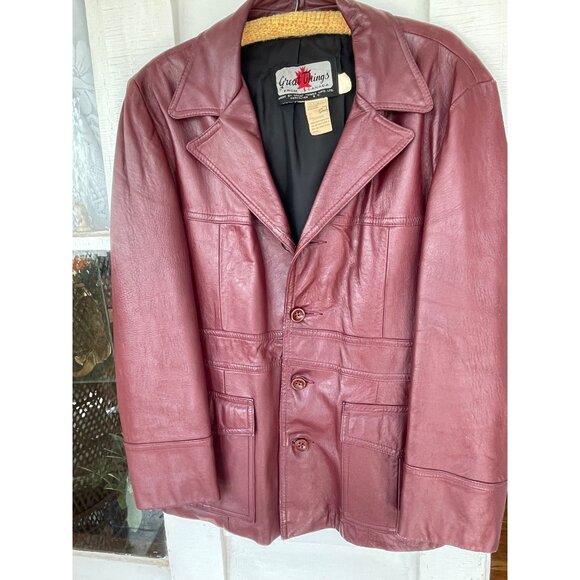 Vintage 1970s Great Things  Canada Burgundy Leather Jacket Mens 42 - Picture 9 of 16